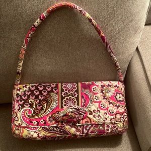 Vera Bradley pink brown and white pattered clutch